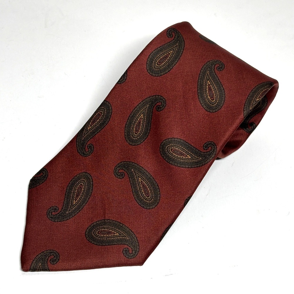 Mallory & Church Paisley Tie Mens OS Burgundy Silk Blend London Ltd Preppy